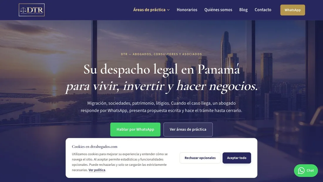 Captura de la página pública de DTR Abogados