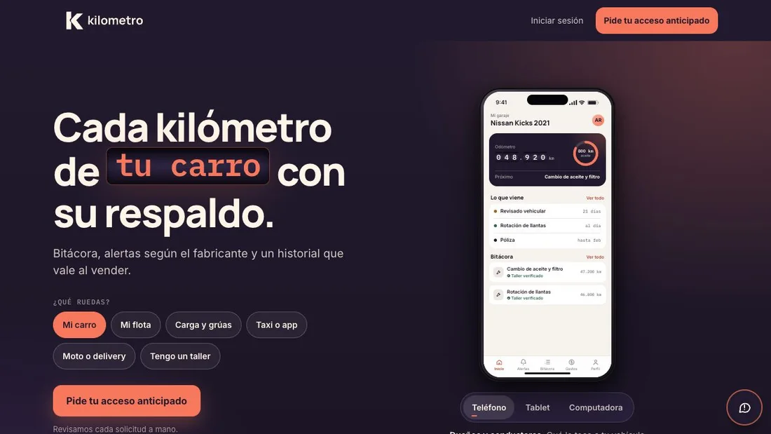 Captura de la página pública de Kilometro