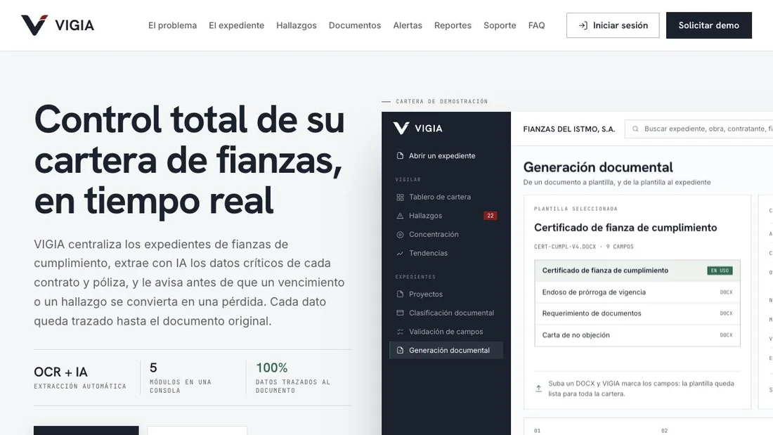 Captura de la página pública de VIGIA